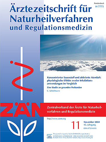 Vergleichsstudie mit Messungen an Probanden, C. Schöllmann, Spirovitalisierung, Ärztezeitschrift für Naturheilverfahren und Regulationsmedizin Titelblatt, Vergleichsstudie mit Messungen an Probanden, C. Schöllmann, Spirovitalisierung, Ärztezeitschrift für Naturheilverfahren und Regulationsmedizin