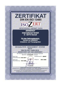 Airnergy Zertifikat DIN EN ISO 13485