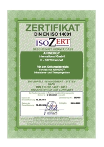 Airnergy Zertifikat DIN EN ISO 14001